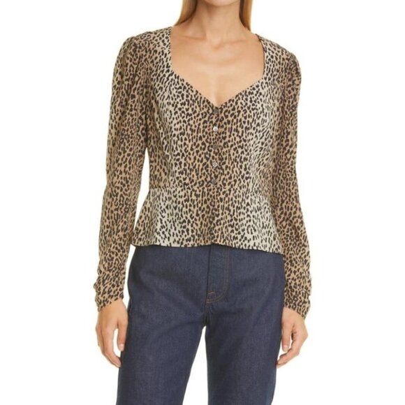 Nwt Frame | Leopard Print Silk Peplum Blouse - Picture 4 of 11